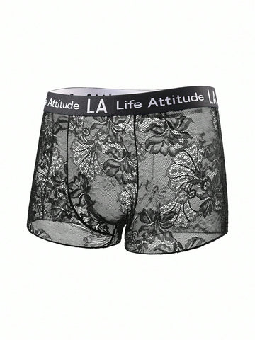 1pc Men's Lace Briefs With Letter Waistband