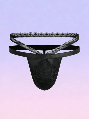 Contrast Lace Hollow Out Sexy Briefs For Men