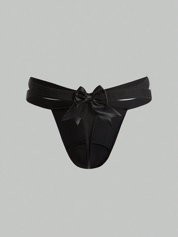 Black Mesh Bow Sheer Briefs For Men