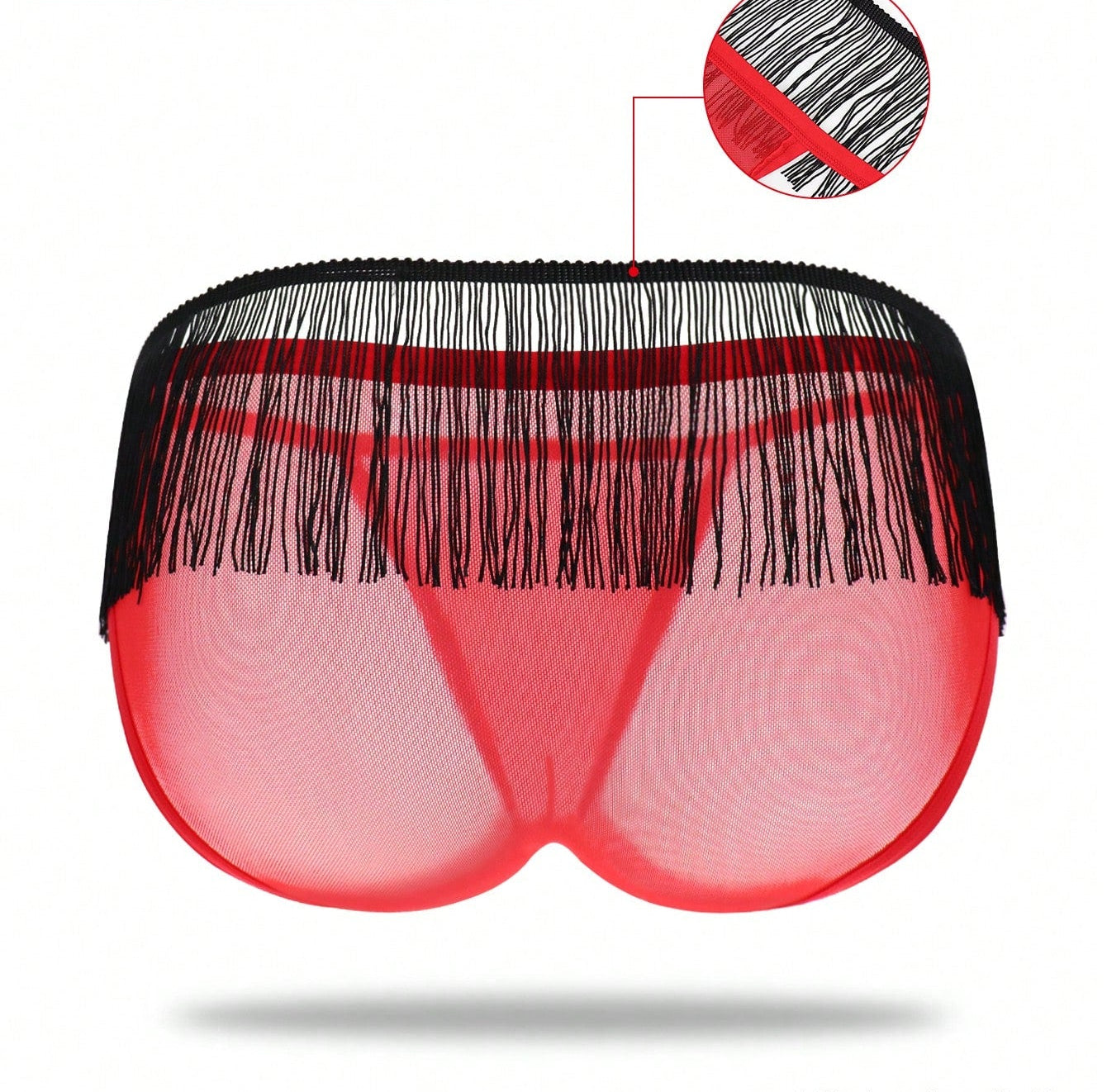 Men’s Red Mesh Short with Tassel Detail, Lightweight Material, Decorative Style