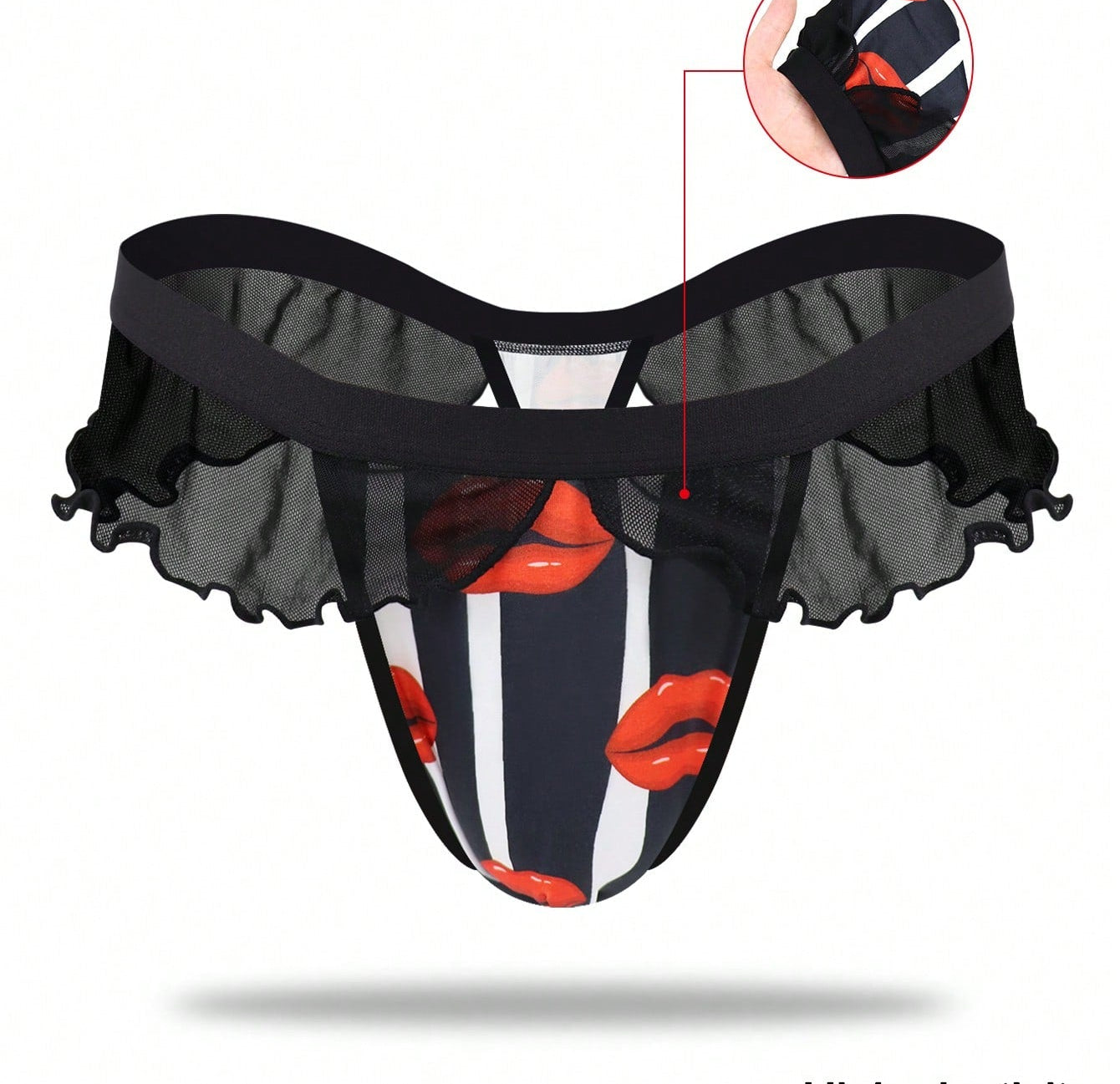 Men’s Zebra Stripe Mesh Short with Lip Pattern, Black Color, Lightweight Material