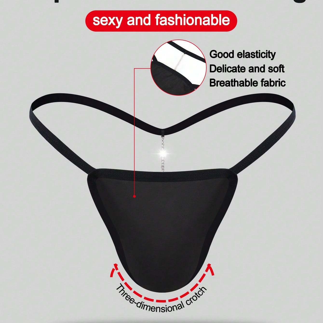 Men's Solid Black Fabric Thong Underwear