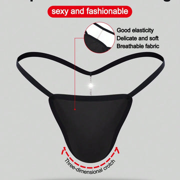 Men's Solid Black Fabric Thong Underwear