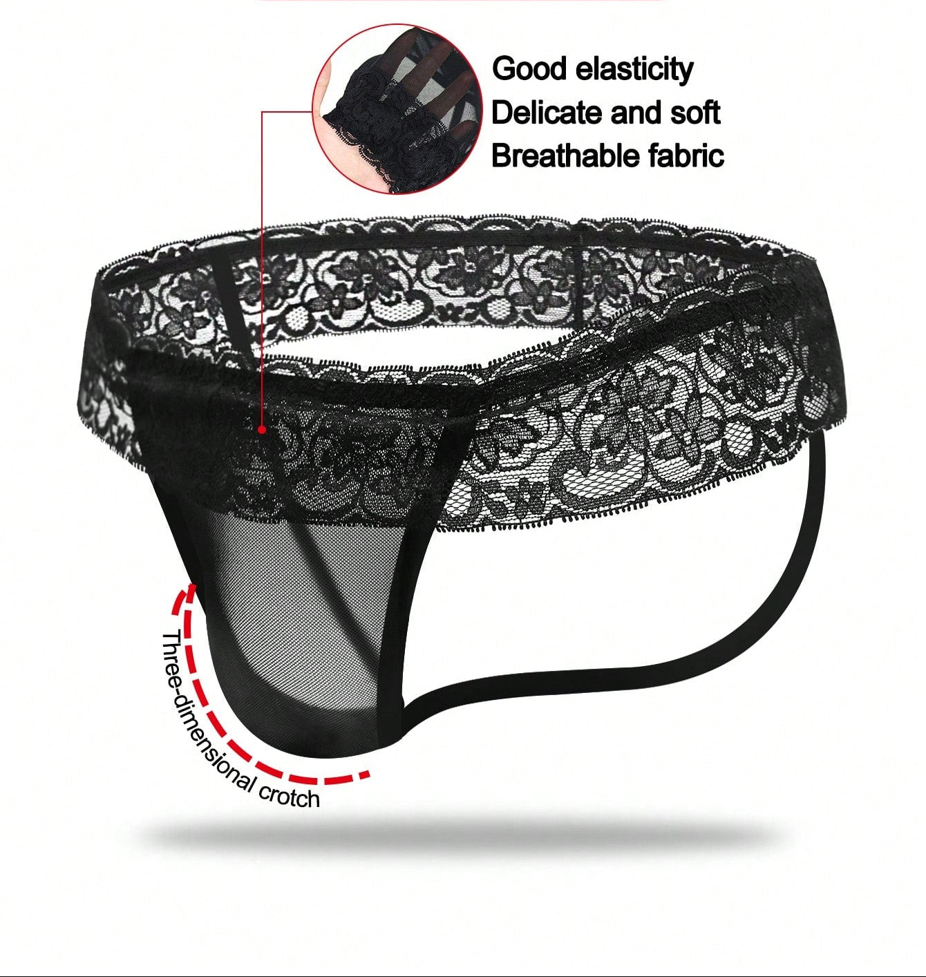 Men’s Black Mesh Short with Lace Waist Detail, Lightweight Fabric, Easy to Wear