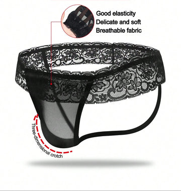 Men’s Black Mesh Short with Lace Waist Detail, Lightweight Fabric, Easy to Wear