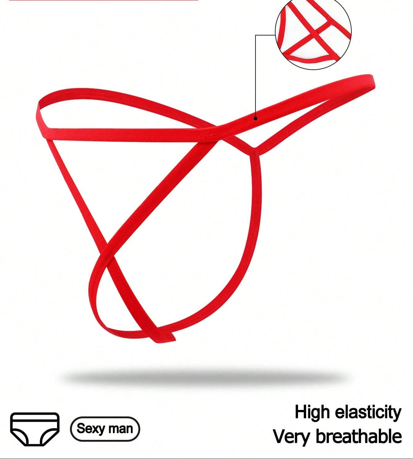 1pc Men’s Red Short with Decorative Trim Detail, Lightweight Material, Simple Design