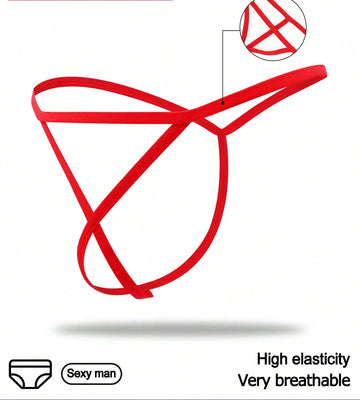 1pc Men’s Red Short with Decorative Trim Detail, Lightweight Material, Simple Design