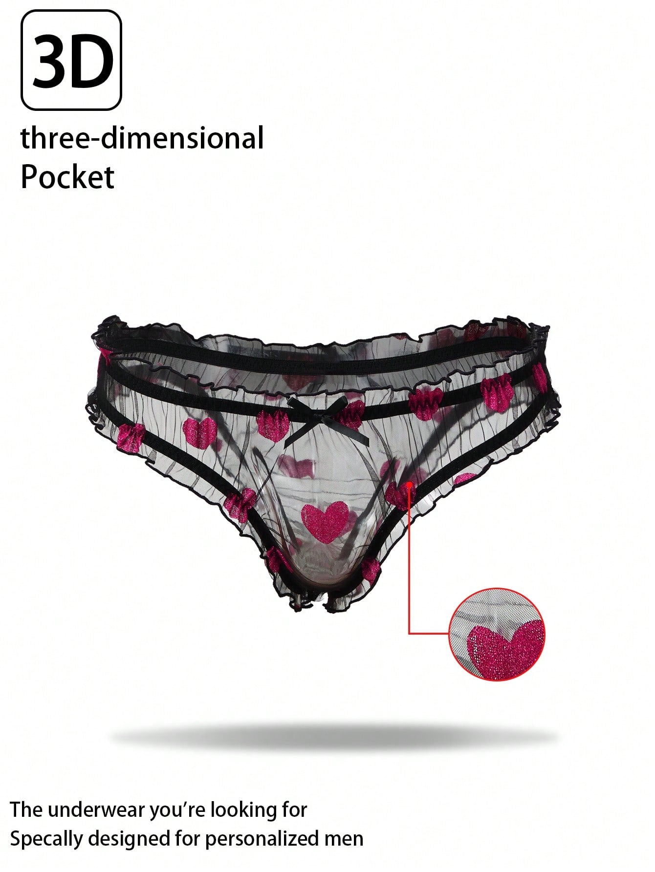 Men’s Mesh Fabric Short With Heart Pattern, Lightweight Design, For Casual Styling