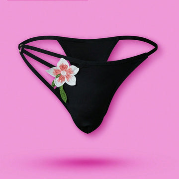 3D Floral Decor Hollow Out Briefs For Men