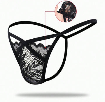 1pc Men’s Lace Trim Short, Breathable Fabric, Lightweight Material, Simple Daily Style