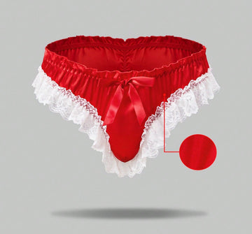 Men’s Satin-Style Short With Bow Accent, Smooth Texture, Solid Color, For Daily Styling