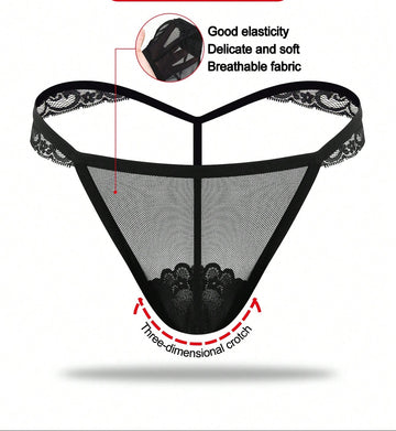 Men’s Black Mesh Short with Lace Trim, Mid-Waist Design, Lightweight Material