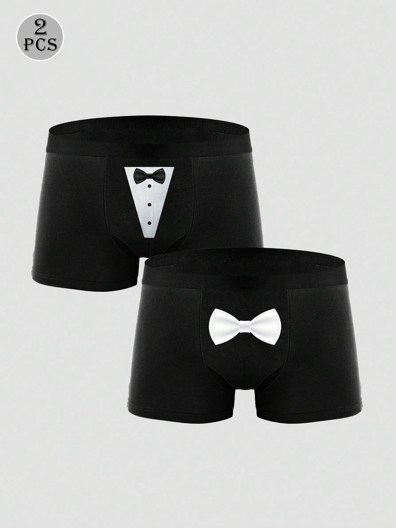 2pcs Men's Black Graphic Print Briefs