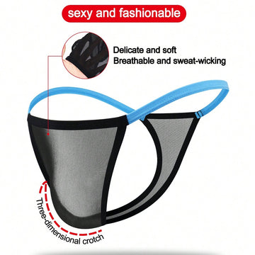 Men's Black Hollow Mesh Waist Underwear With Blue Trim