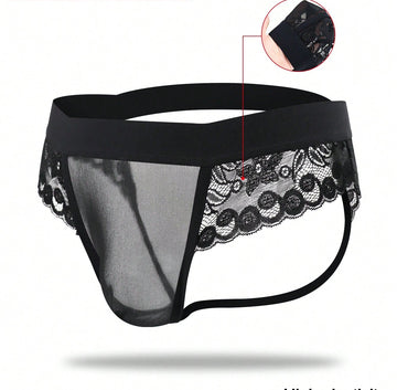 1pc Men’s Black Mesh Short with Lace Waist Detail, Lightweight Material, Minimal Design