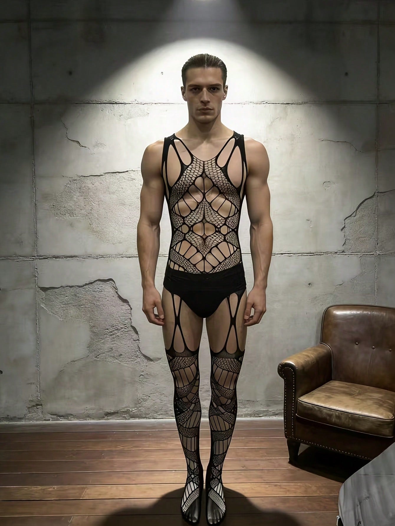 Fishnet Knitted Elastic Full Body Sheer Socks For Men