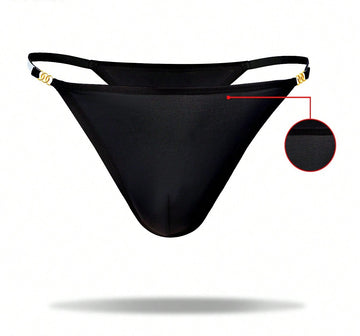 1pc Men’s Short With Shiny Waist Detail, Black Color, Simple Design, For Daily Wear