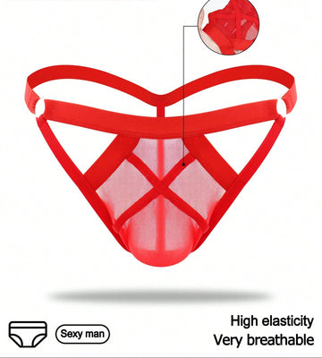 1pc Men’s Red Mesh Short with Detail, Lightweight Fabric, Simple Structure