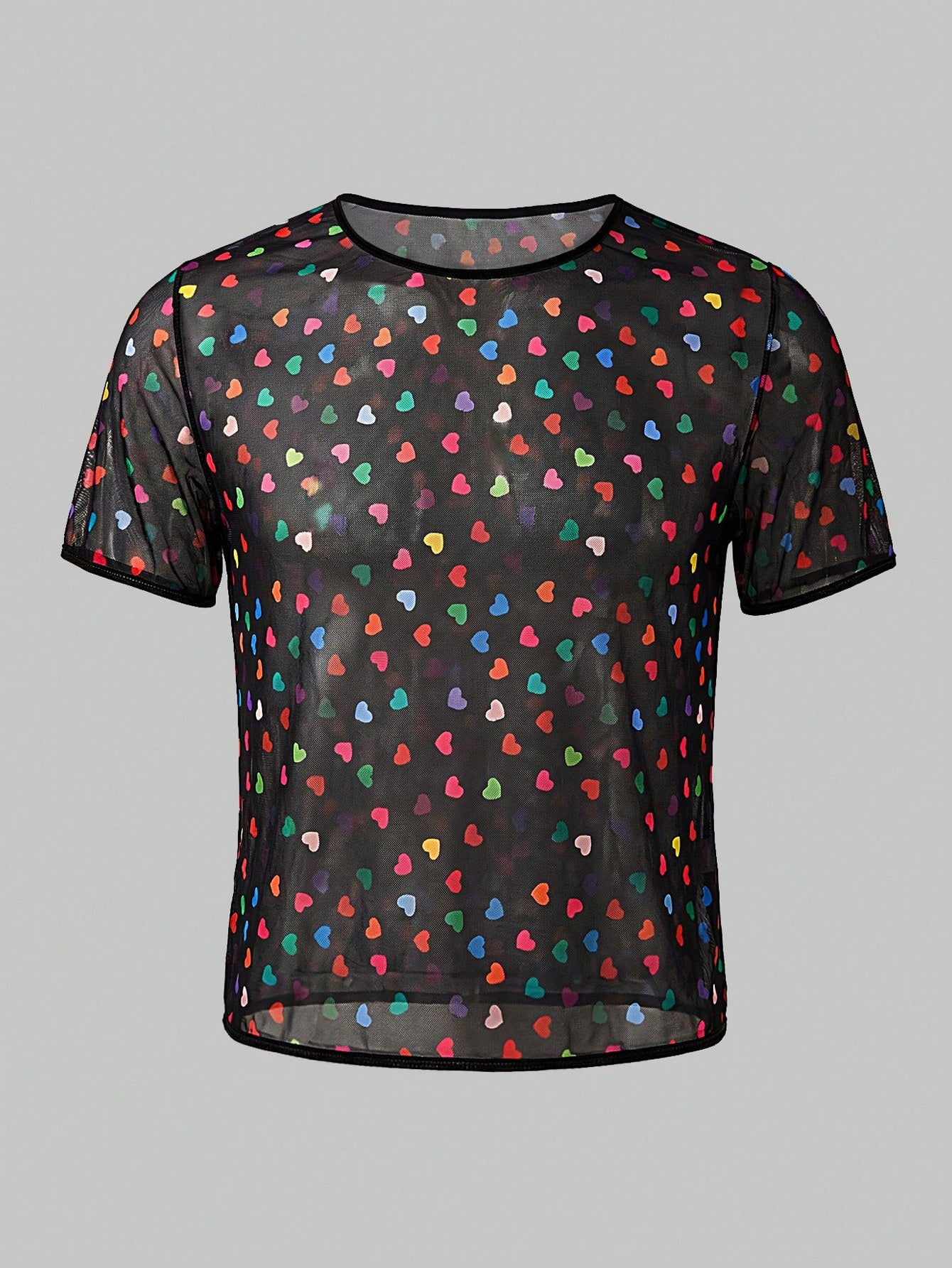Men’s Mesh Fabric T-Shirt With Heart Pattern, Lightweight Design, For Daily Wear