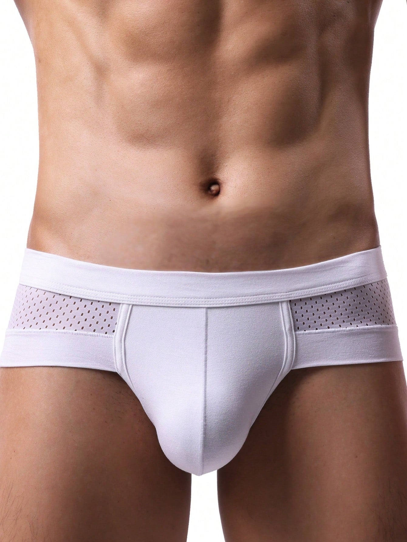 Patchwork U Convex Mesh Thong Underwear For Men