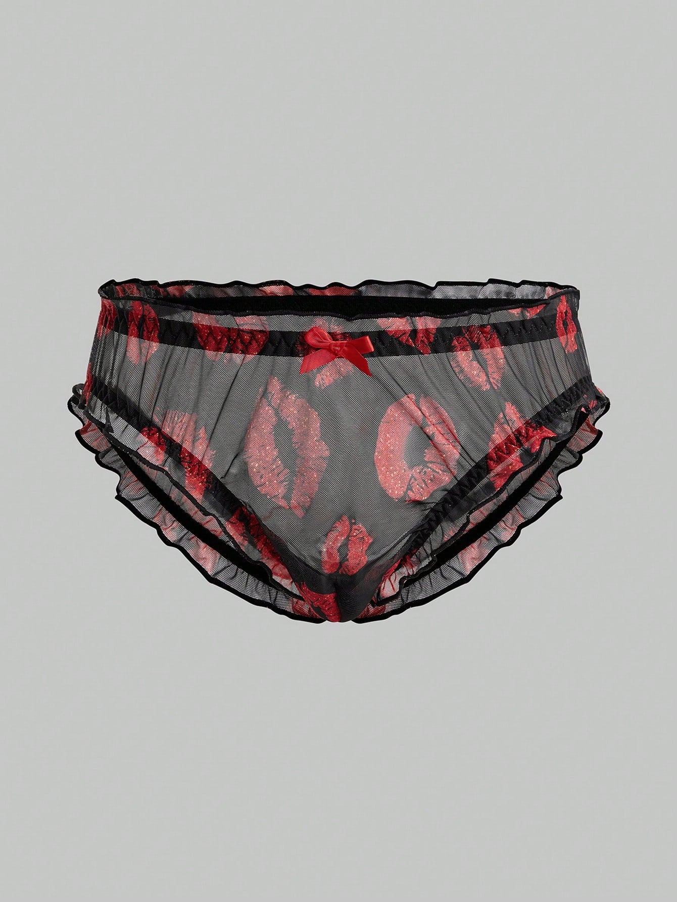 Lip Print Sheer Mesh Lingerie For Men