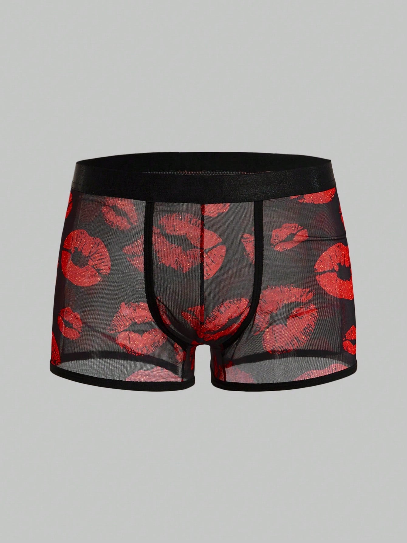 Men’s Lip Print Mesh Short, Elastic Waist, Lightweight Fabric