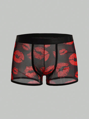 Men’s Lip Print Mesh Short, Elastic Waist, Lightweight Fabric