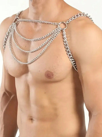 1pc Men's Thin Body Chain Necklace, Chest Muscle Highlighting Sexy Streetwear, Punk Rock Style Choker Necklace, Costume Accessory For Parties