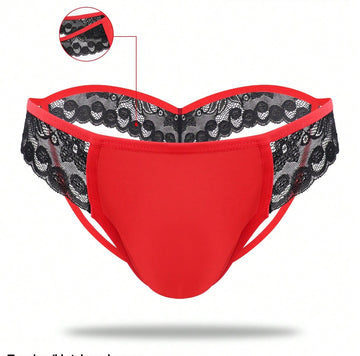 Men’s Contrast Color Lace Patchwork Short, Lightweight Material, Decorative Pattern Detail