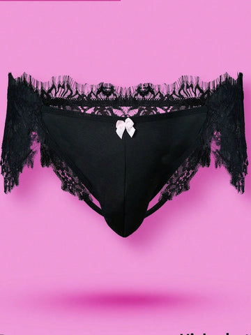 Lace Patchwork Bow Decor Sexy Briefs For Men