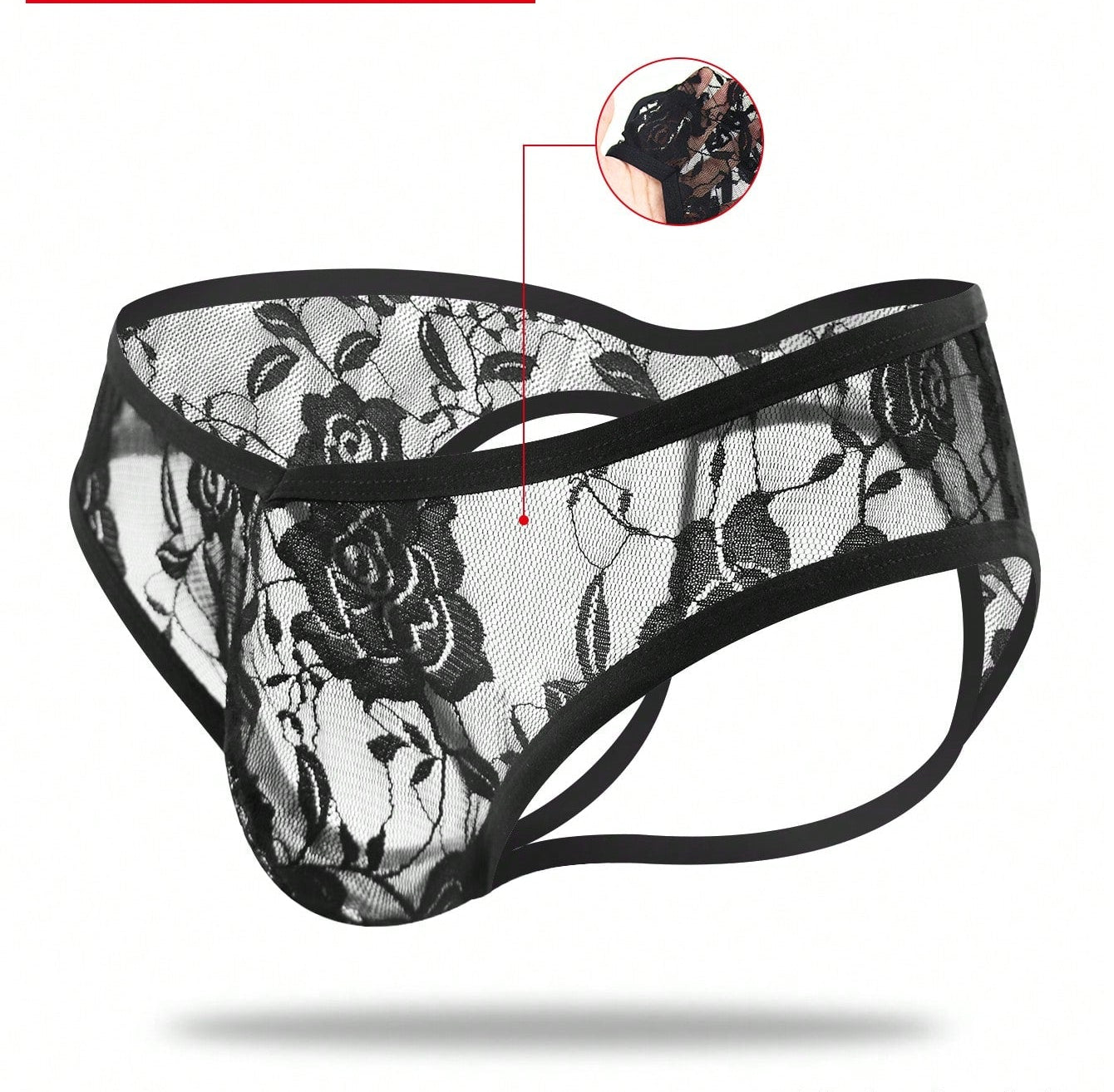 1pc Men’s Short with Black Rose Lace Trim Detail, Lightweight Material, Clean Design