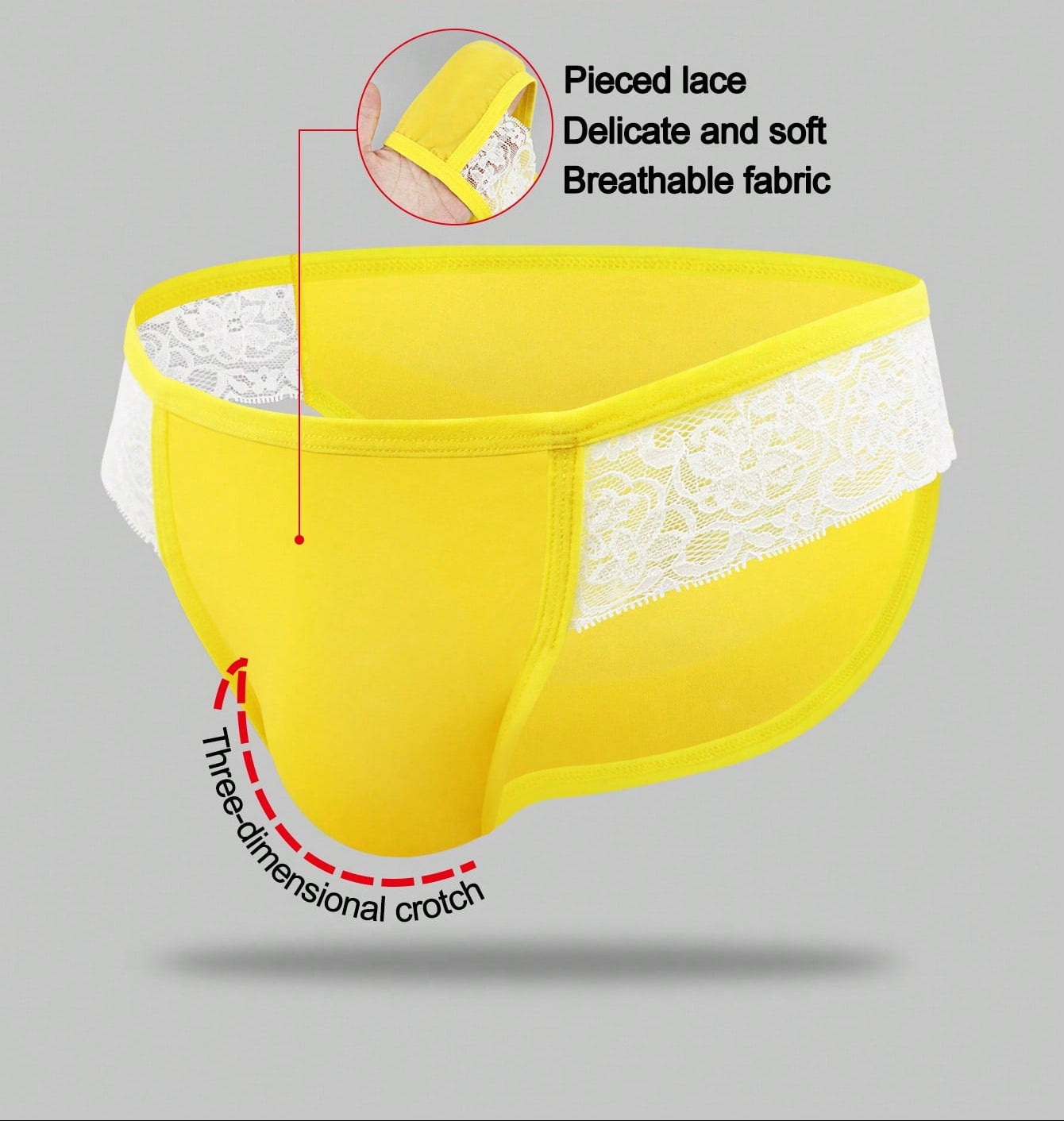 Men’s Yellow Fabric Short with Lace Waist Detail, Lightweight Material, Clean Design, Casual Style