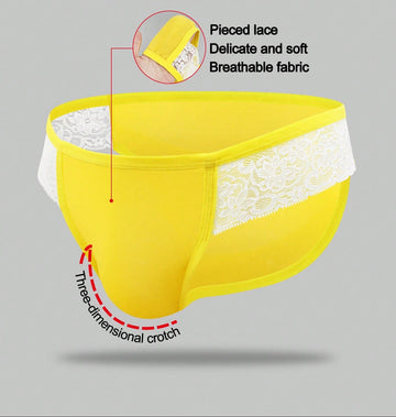 Men’s Yellow Fabric Short with Lace Waist Detail, Lightweight Material, Clean Design, Casual Style