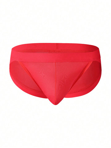 Men's Solid Color Lace Panel Briefs