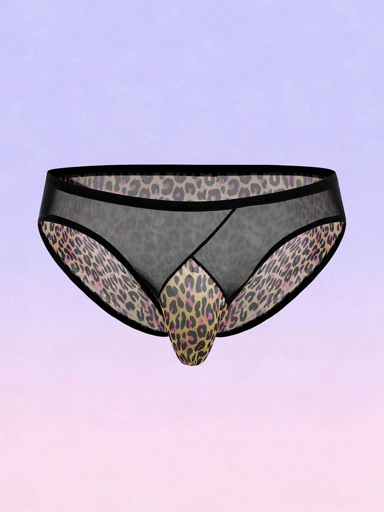 Mesh Leopard Print Sheer Briefs For Men