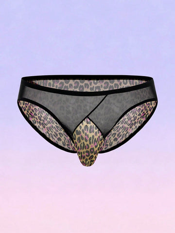 Mesh Leopard Print Sheer Briefs For Men