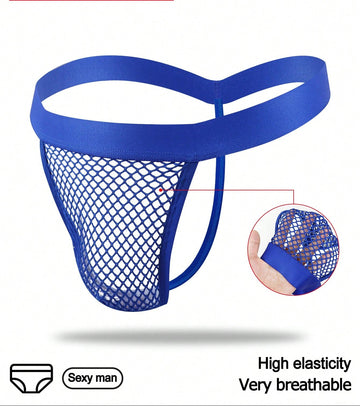 1pc Men’s Blue Mesh Short, Lightweight and Breathable Fabric, Simple Daily Design