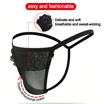 Men's Black Hollow Mesh Mid Waist Underwear