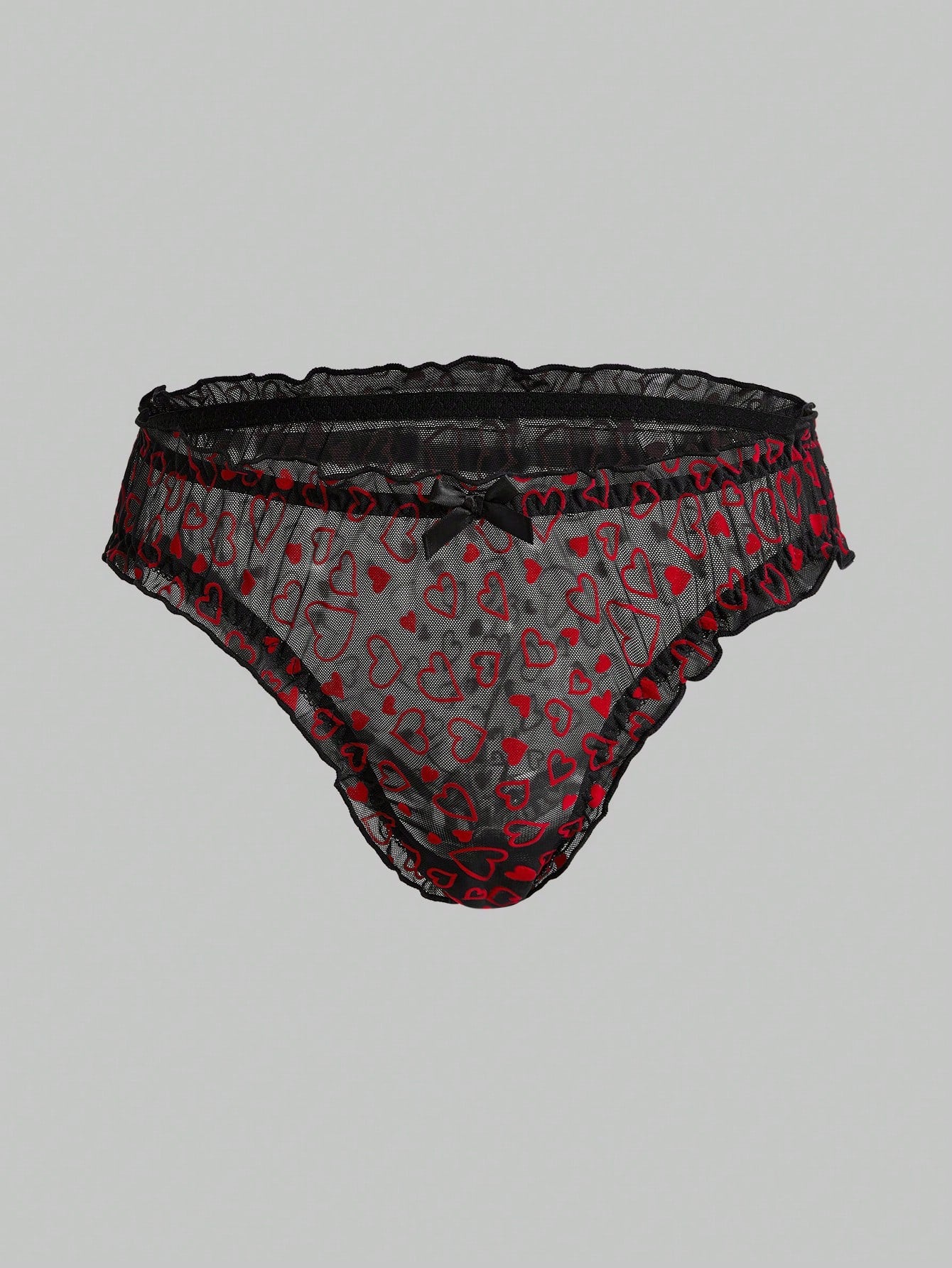 Men’s Heart Print Short With Bow Detail, Mesh Fabric Texture, Lightweight Design, For Daily Use