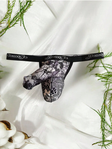 Men's Elephant Print Dual Pouch Thong Underwear