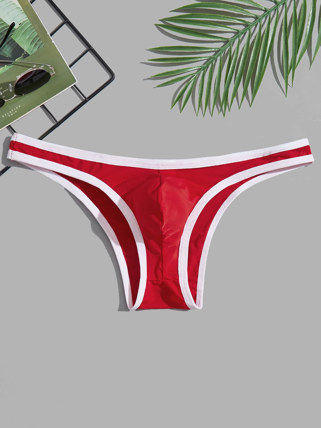 Men’s Red High Stretch Short With Contrast Binding Detail For Daily Wear