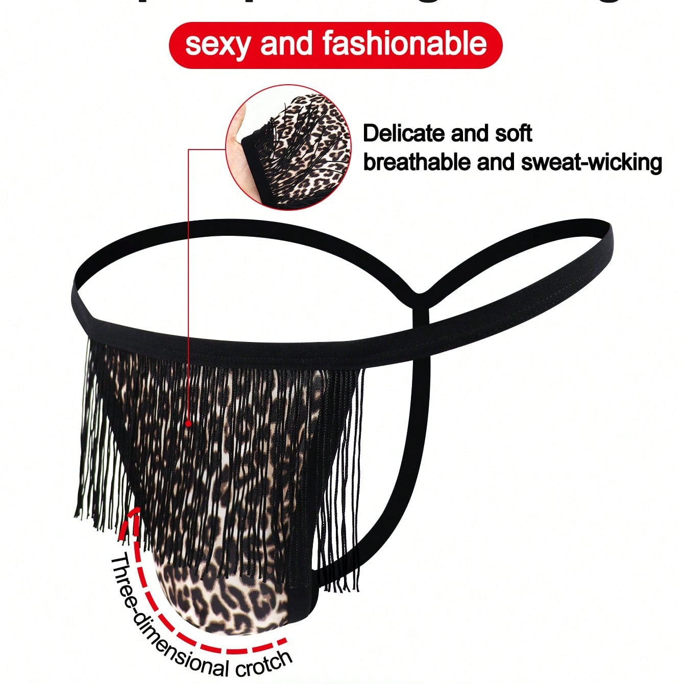 Men's Leopard Print Shadow Pattern Briefs With Tassel Detail