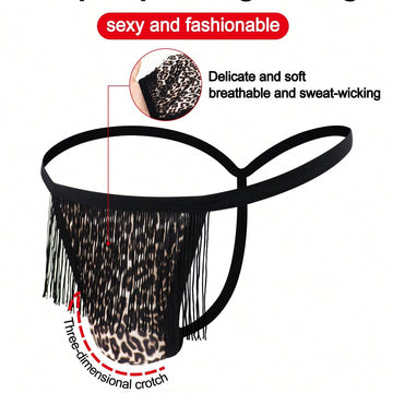 Men's Leopard Print Shadow Pattern Briefs With Tassel Detail