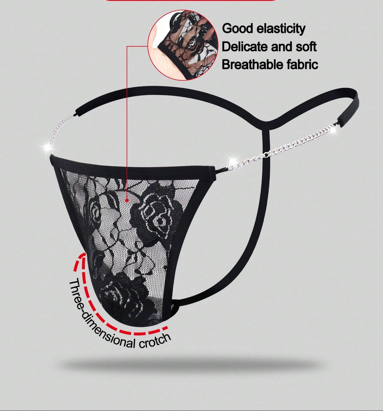 Men’s Rose Lace Waist Chain Short, Lightweight Material, Decorative Detail Design