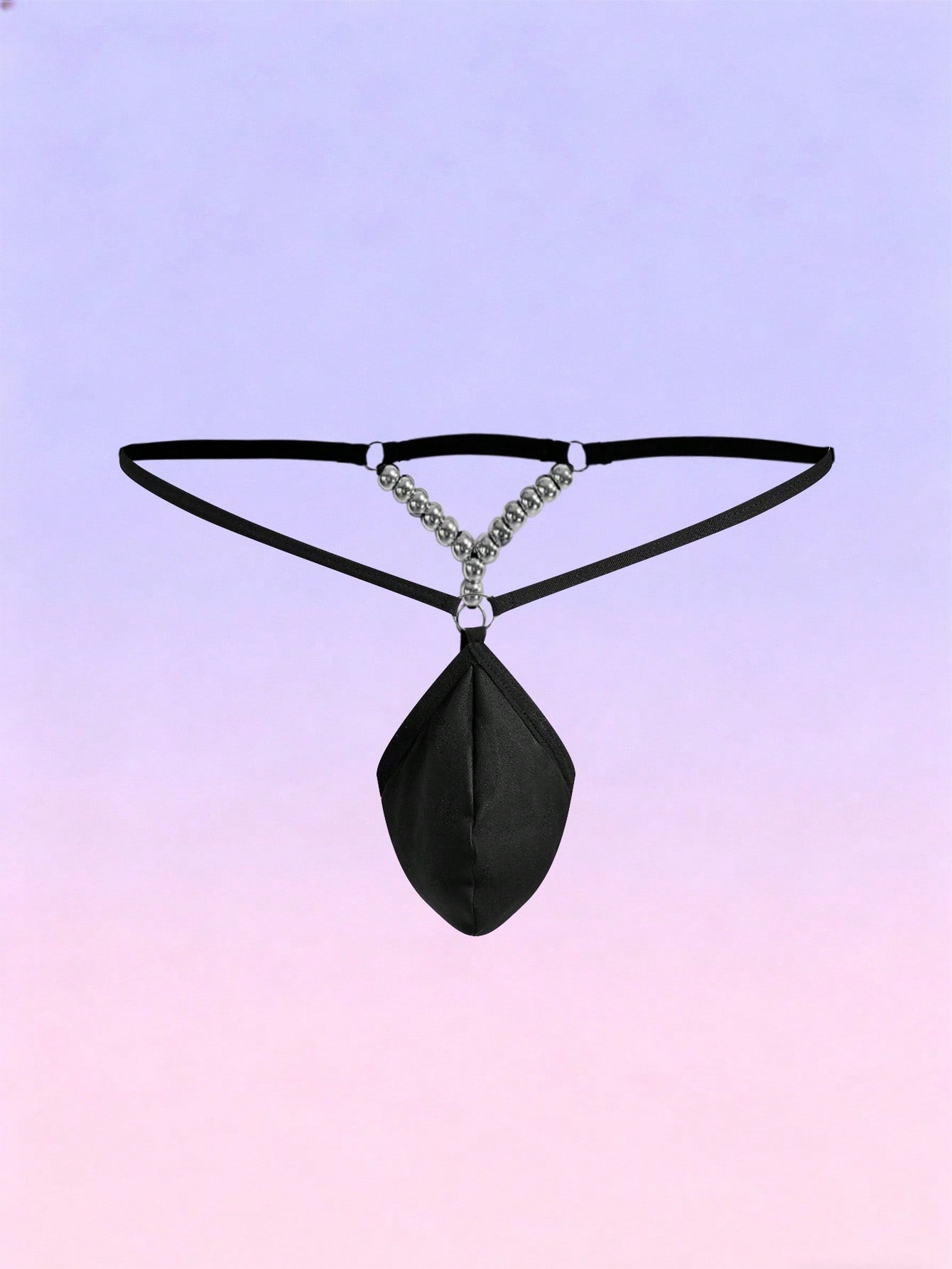 1pc Men’s Black Woven Fabric Short With Metal Bead Accent, Clean Structure, For Daily Wear