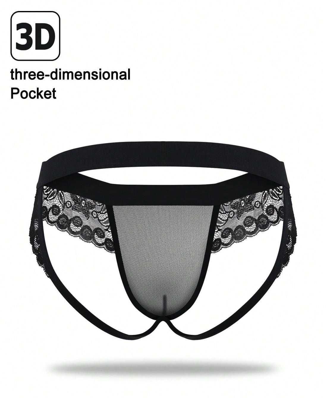 1pc Men’s Black Mesh Short with Lace Waist Detail, Lightweight Material, Minimal Design