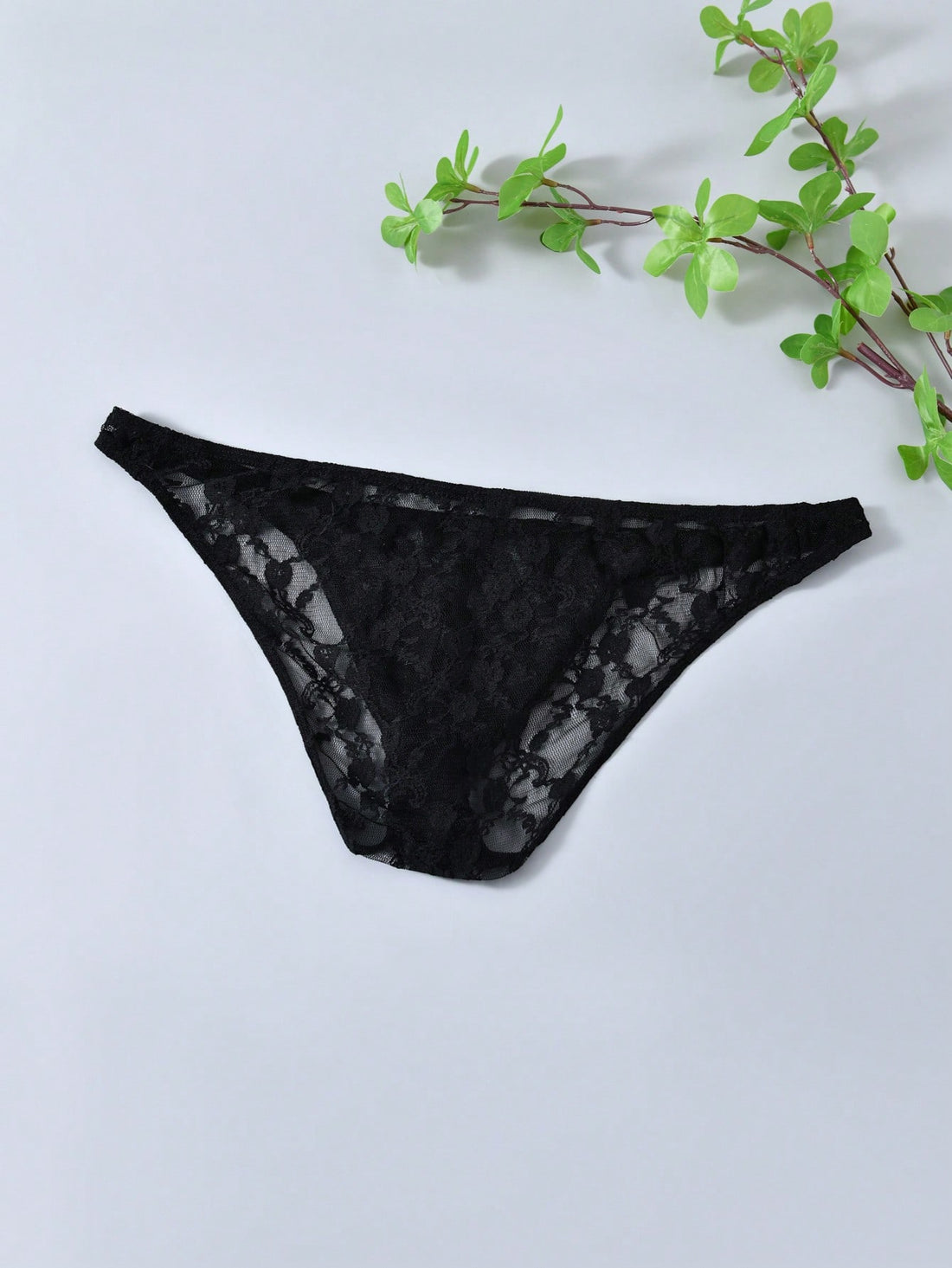 Men's Black Lace Mesh T Back Thong Underwear