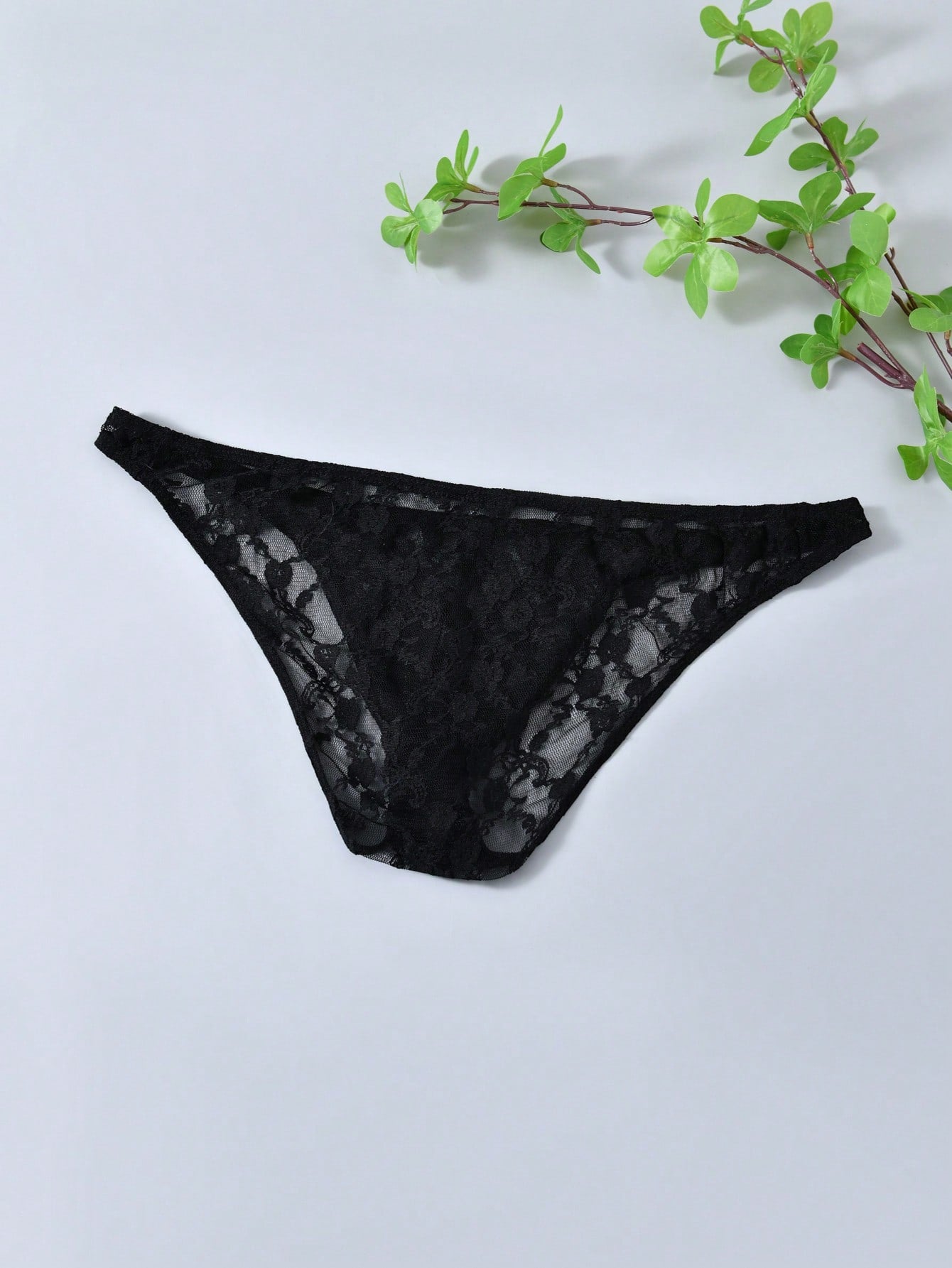 Men's Black Lace Mesh T Back Thong Underwear