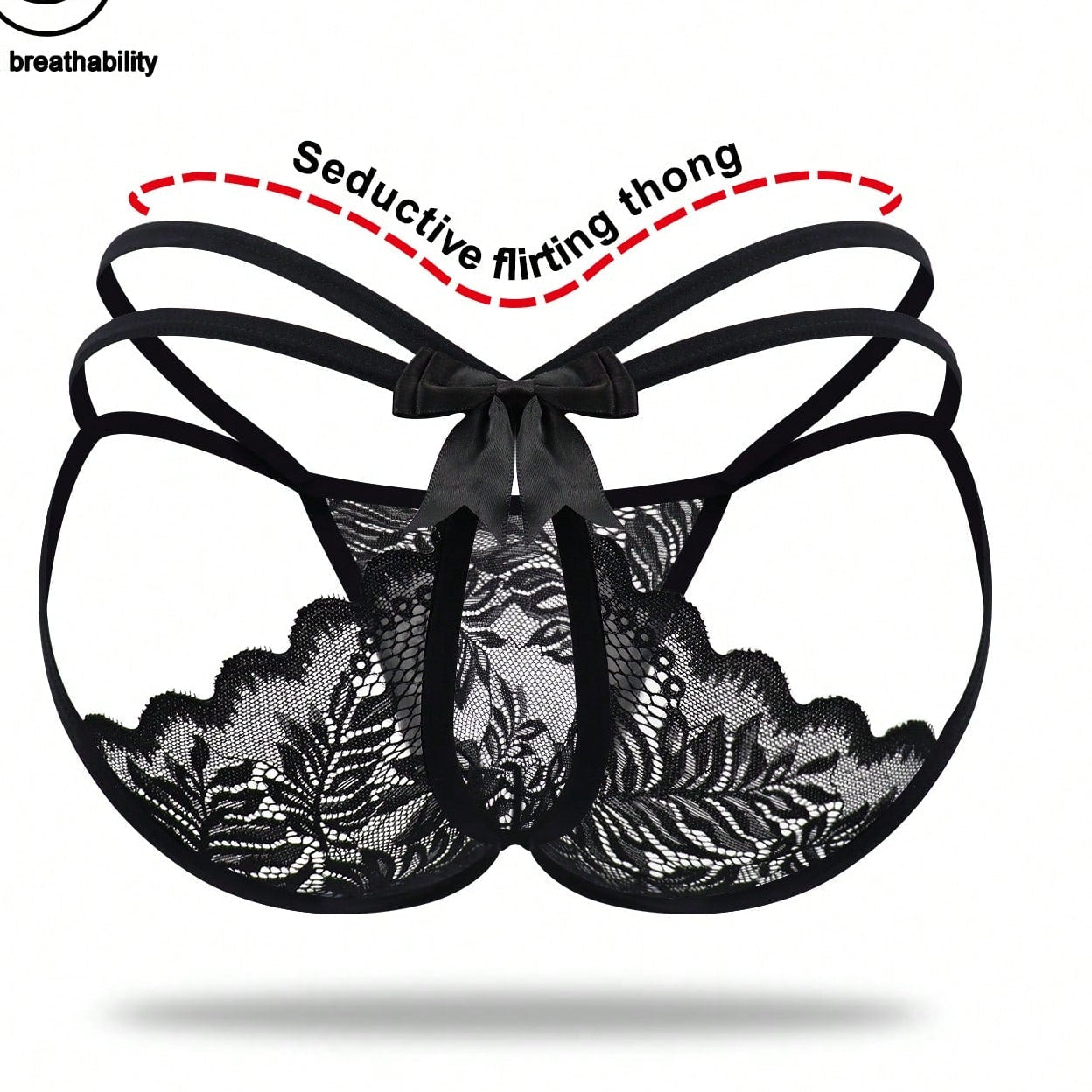 Men's Black Bow Detail Lace Waist Briefs