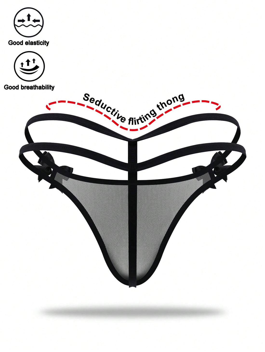 1pc Men’s Black Mesh Fabric Short With Bow Detail, Pattern Design, For Everyday Use